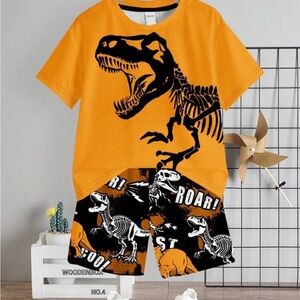 Yellow Dinosaur Graphic T-Shirt and Shorts Set